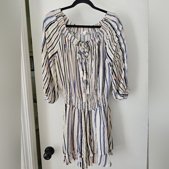 Astr Dresses & Skirts - ASTR the Label Blouson Off The Shoulder Mini Dress Multi-stripe Size Medium